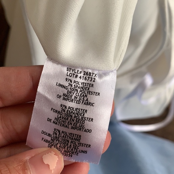 XSCAPE White Ruffled Spaghetti Strap V Neck Vintage Dress - Picture 7 of 8